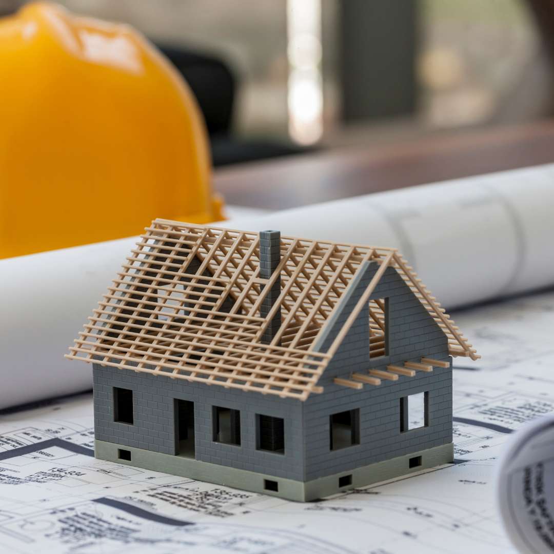 Building mass number BMZ, small house in gray on a building plan